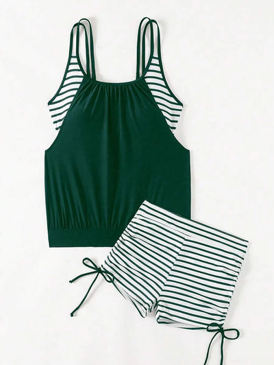 Lushie | Striped Double Strap Tankini